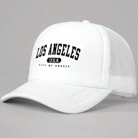 MEN’S WHITE BASEBALL CAP, ADJUSTABLE HAT WITH LOS ANGELES LOGO - Picture 1 of 4